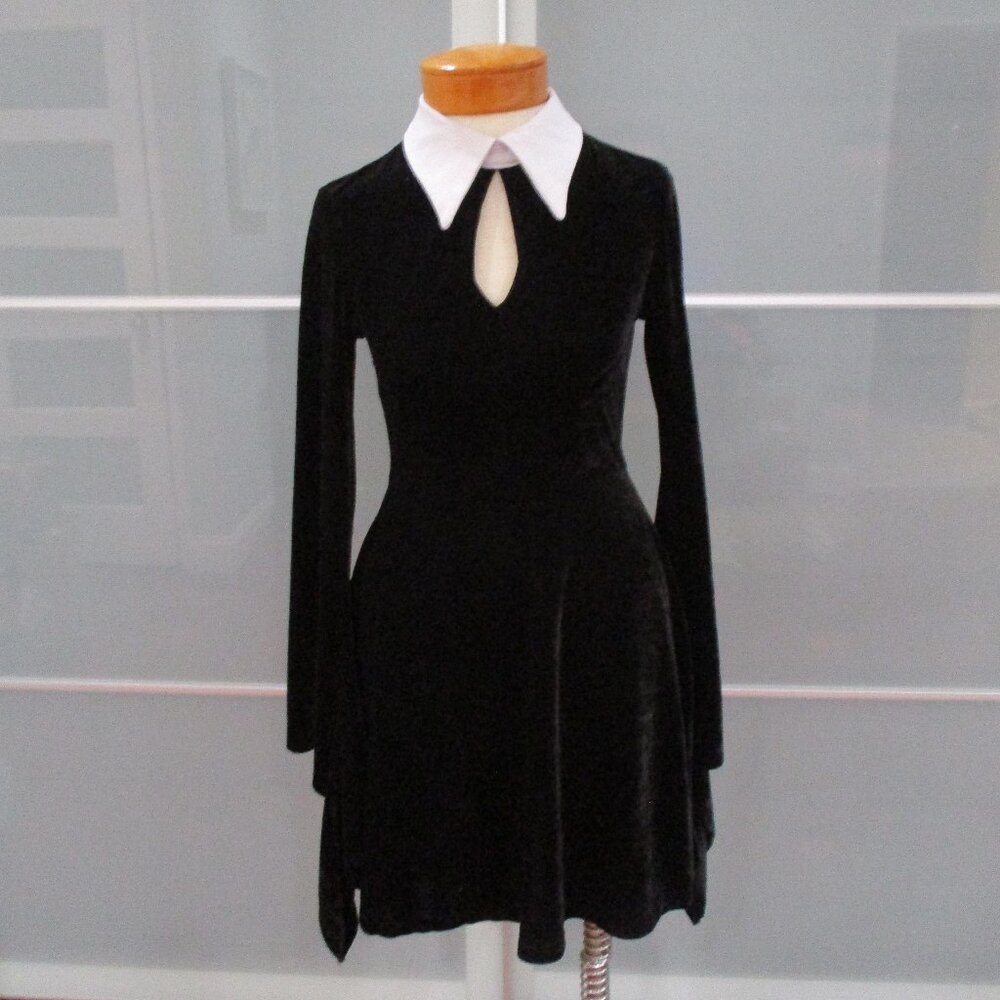 Killstar Peter Pan Collar Keyhole Dramatic Sleeve Velvet Skater Dress